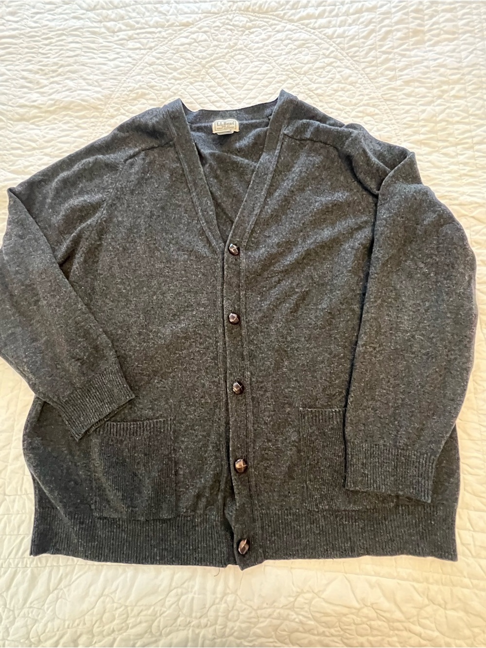 L.L. Bean Charcoal Gray V-Neck Button Cardigan